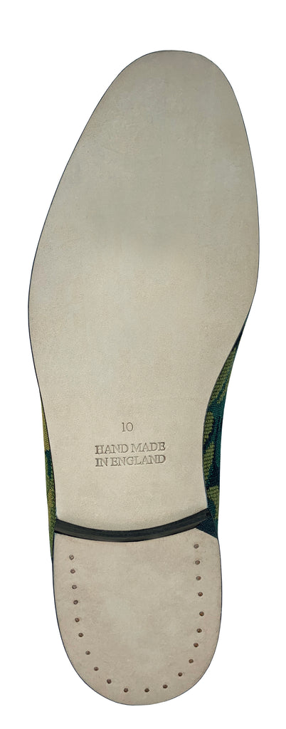 Finely crafted Lee Paton Bespoke Couture Women's verdure tapestry British slipper, handmade in England. Classic and historic, beautifully finished using couture hand-embroidery techniques in Swarovski crystal pearls.